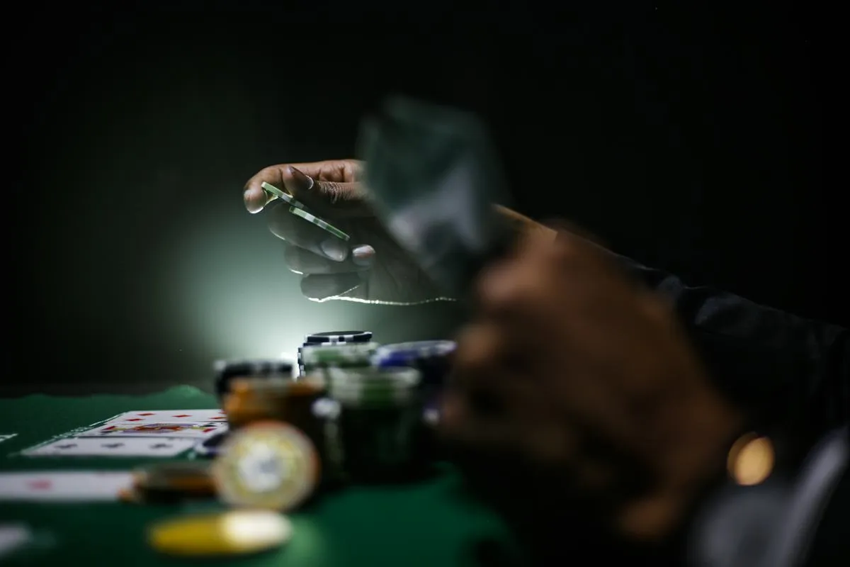Casino equipment displayed in a low-lit room